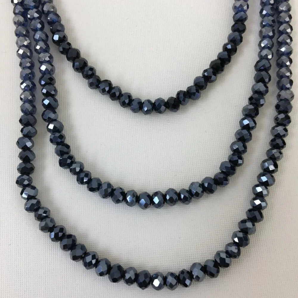 Iam Must Have Iridescent Blue and Gray Bead 3-Strand Layered Necklace NWT